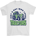 Just a Boy Who Loves Tractors Farmer Mens T-Shirt 100% Cotton White