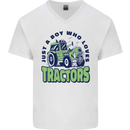 Just a Boy Who Loves Tractors Farmer Mens V-Neck Cotton T-Shirt White