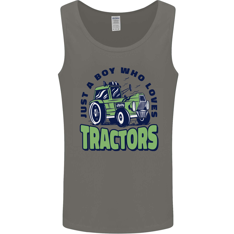 Just a Boy Who Loves Tractors Farmer Mens Vest Tank Top Charcoal