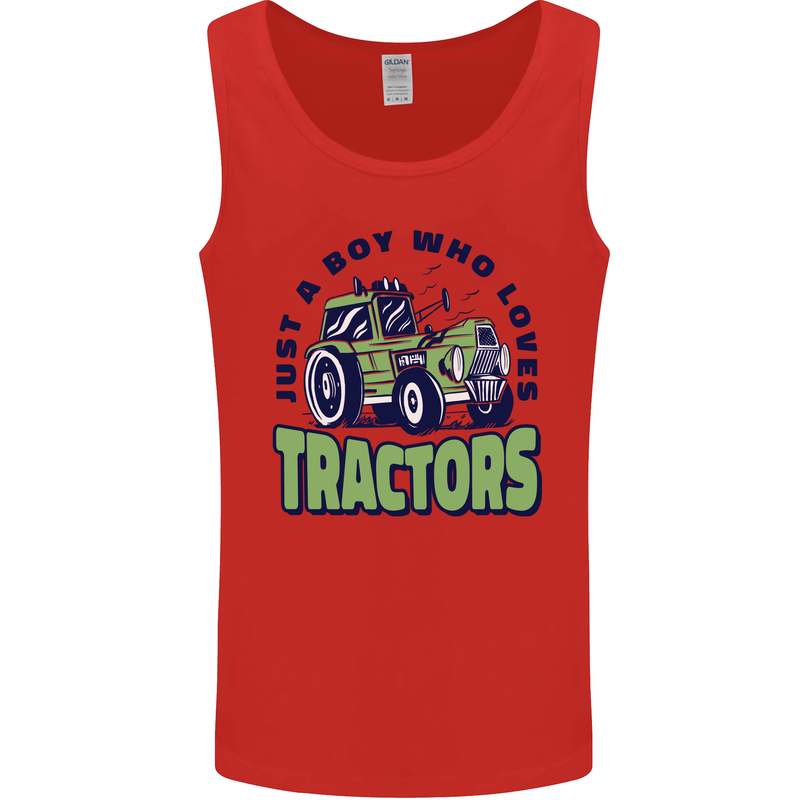 Just a Boy Who Loves Tractors Farmer Mens Vest Tank Top Red