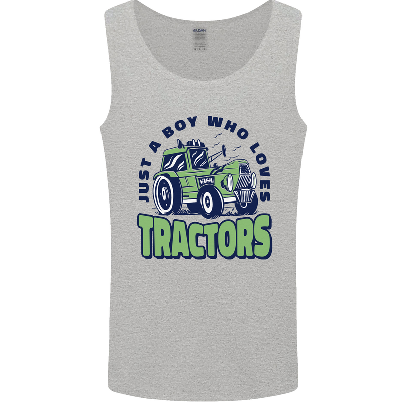 Just a Boy Who Loves Tractors Farmer Mens Vest Tank Top Sports Grey