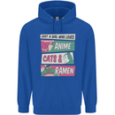 Just a Girl Who Loves Anime Cats & Ramen Mens 80% Cotton Hoodie Royal Blue