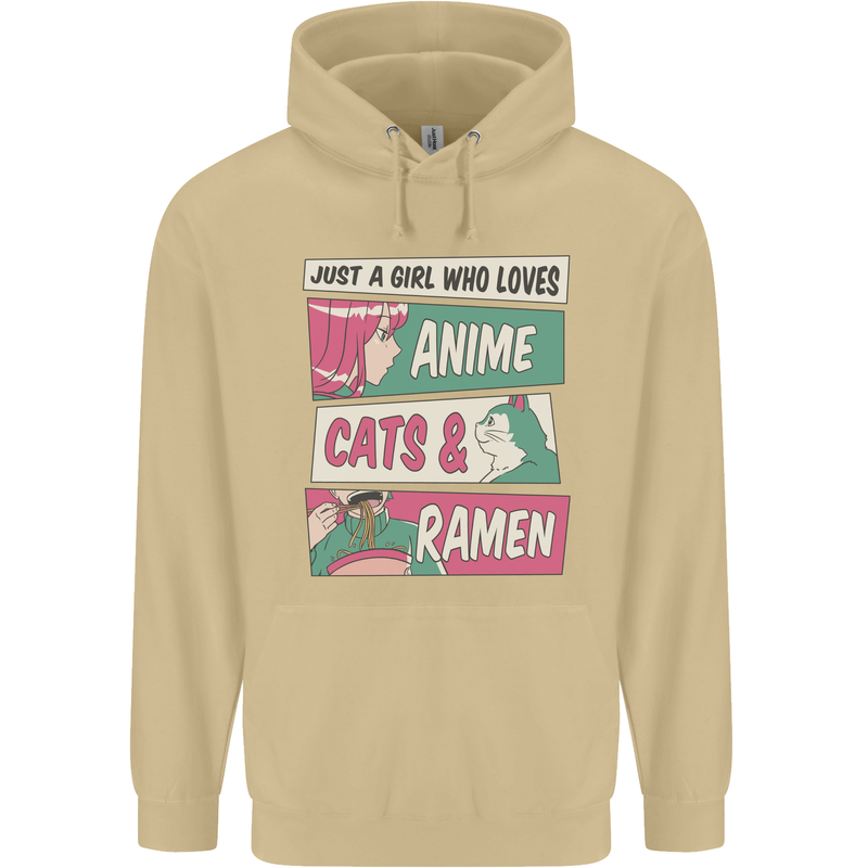 Just a Girl Who Loves Anime Cats & Ramen Mens 80% Cotton Hoodie Sand