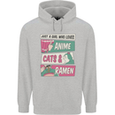 Just a Girl Who Loves Anime Cats & Ramen Mens 80% Cotton Hoodie Sports Grey