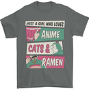 Just a Girl Who Loves Anime Cats & Ramen Mens T-Shirt 100% Cotton Charcoal
