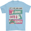 Just a Girl Who Loves Anime Cats & Ramen Mens T-Shirt 100% Cotton Light Blue