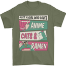 Just a Girl Who Loves Anime Cats & Ramen Mens T-Shirt 100% Cotton Military Green