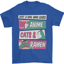 Just a Girl Who Loves Anime Cats & Ramen Mens T-Shirt 100% Cotton Royal Blue