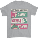 Just a Girl Who Loves Anime Cats & Ramen Mens T-Shirt 100% Cotton Sports Grey