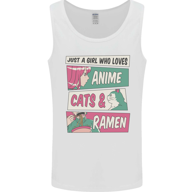 Just a Girl Who Loves Anime Cats & Ramen Mens Vest Tank Top White
