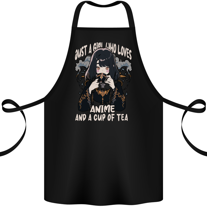 Just a Girl Who Loves Anime & a Cup of Tea Cotton Apron 100% Organic Black