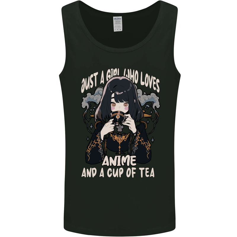 Just a Girl Who Loves Anime & a Cup of Tea Mens Vest Tank Top Black