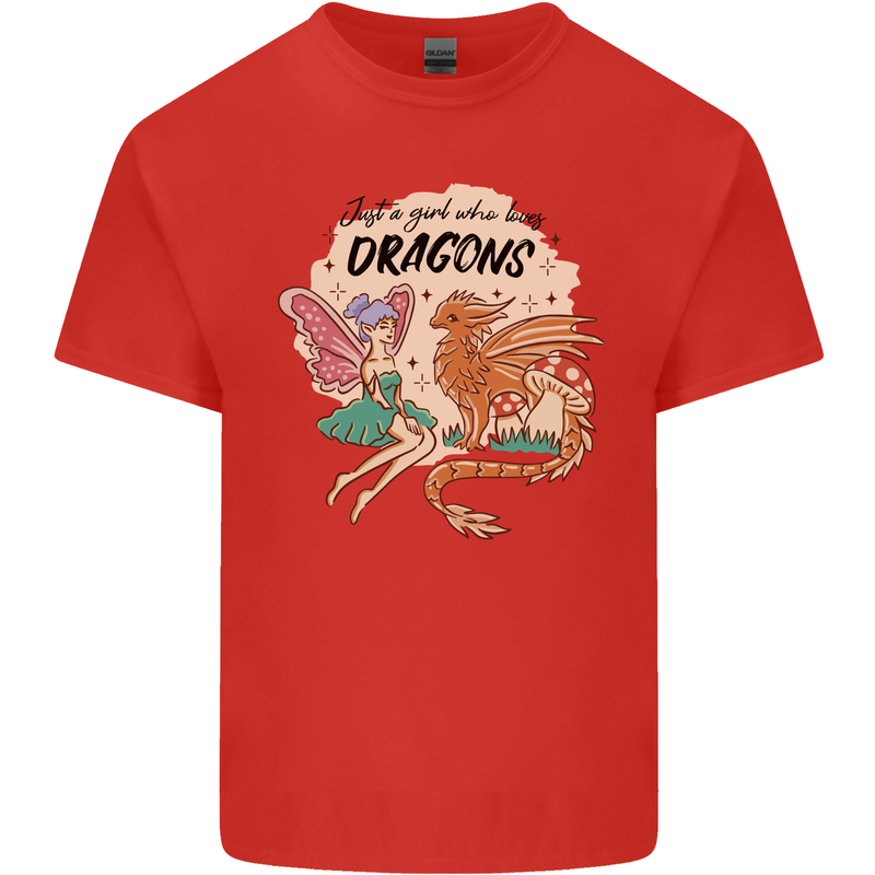Just a Girl Who Loves Dragons RPG Fantasy Mens Cotton T-Shirt Tee Top Red