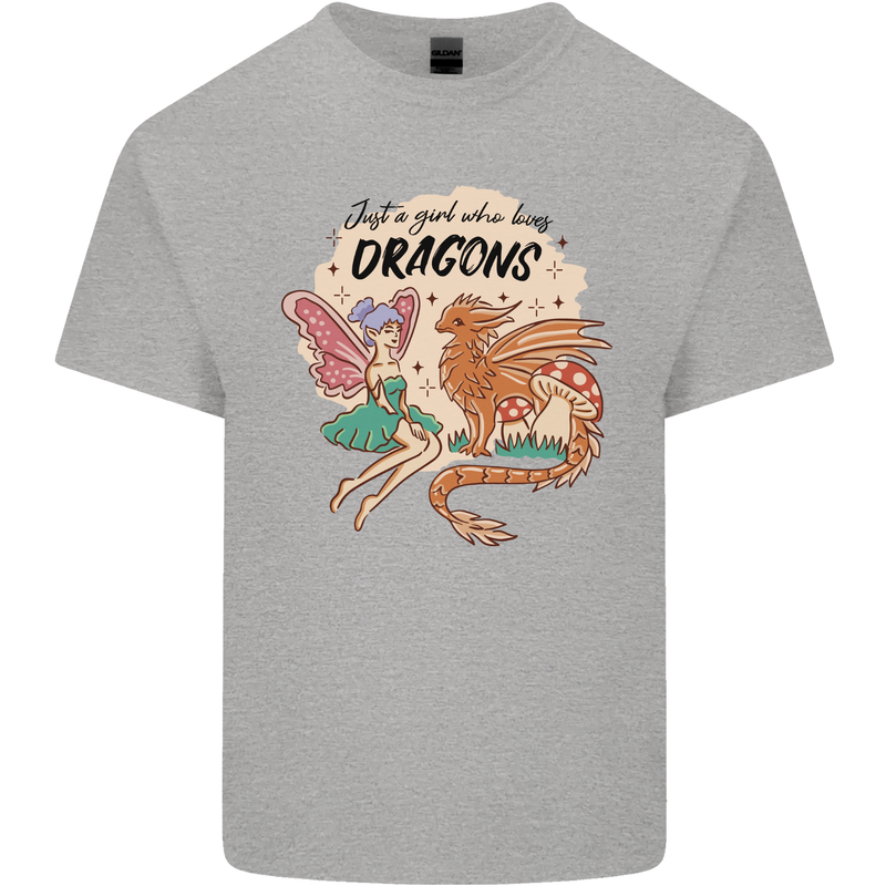 Just a Girl Who Loves Dragons RPG Fantasy Mens Cotton T-Shirt Tee Top Sports Grey