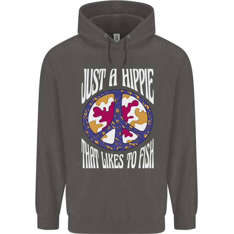 Just a Hippy That Likes to Fish Fishing Fisherman Childrens Kids Hoodie Storm Grey