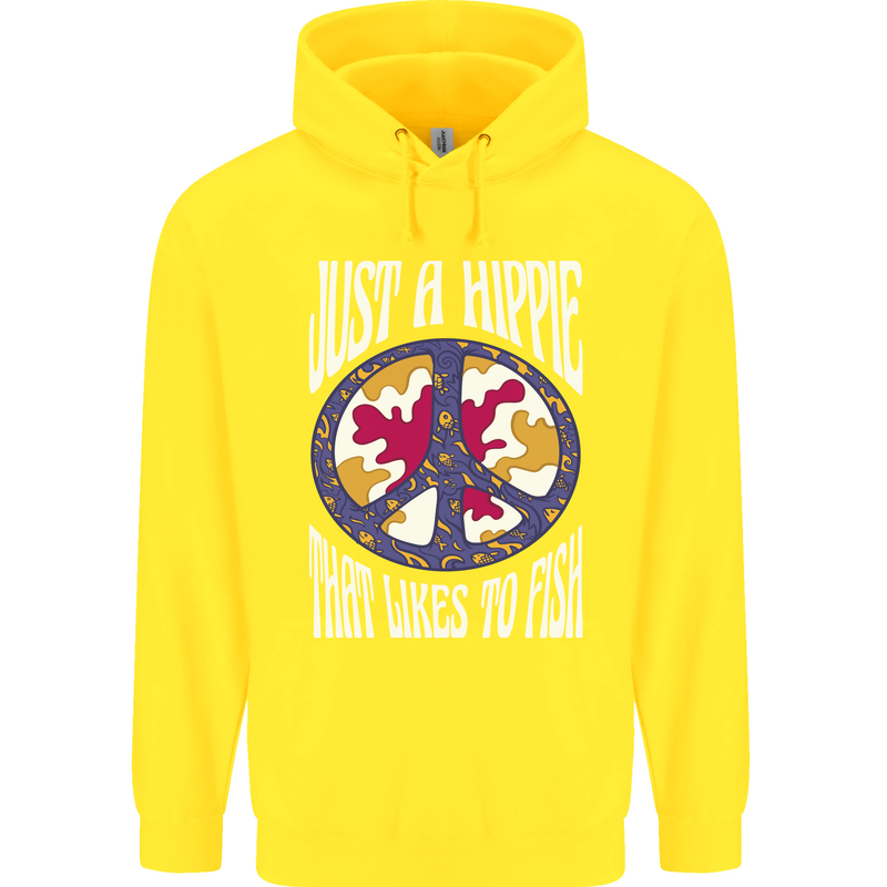 Just a Hippy That Likes to Fish Fishing Fisherman Childrens Kids Hoodie Yellow