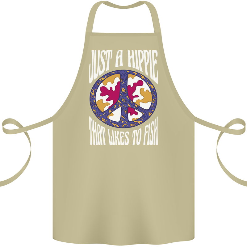Just a Hippy That Likes to Fish Fishing Fisherman Cotton Apron 100% Organic Khaki