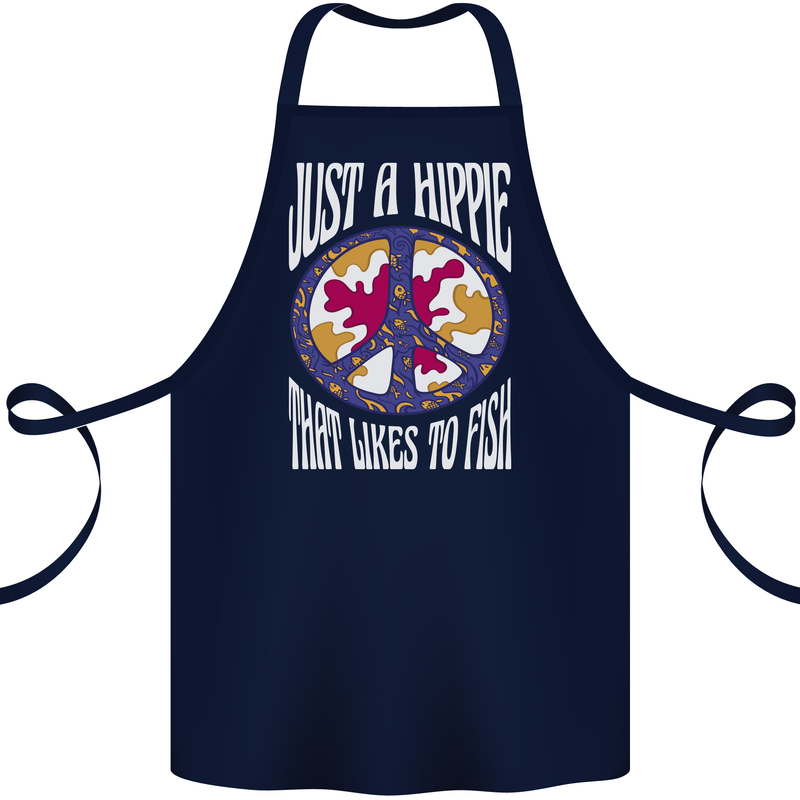 Just a Hippy That Likes to Fish Fishing Fisherman Cotton Apron 100% Organic Navy Blue