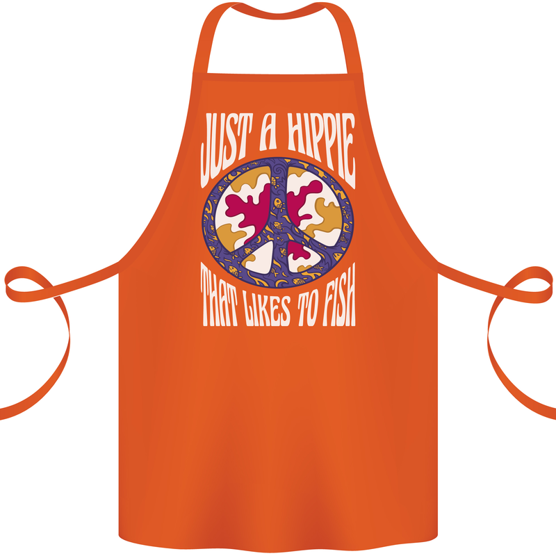Just a Hippy That Likes to Fish Fishing Fisherman Cotton Apron 100% Organic Orange