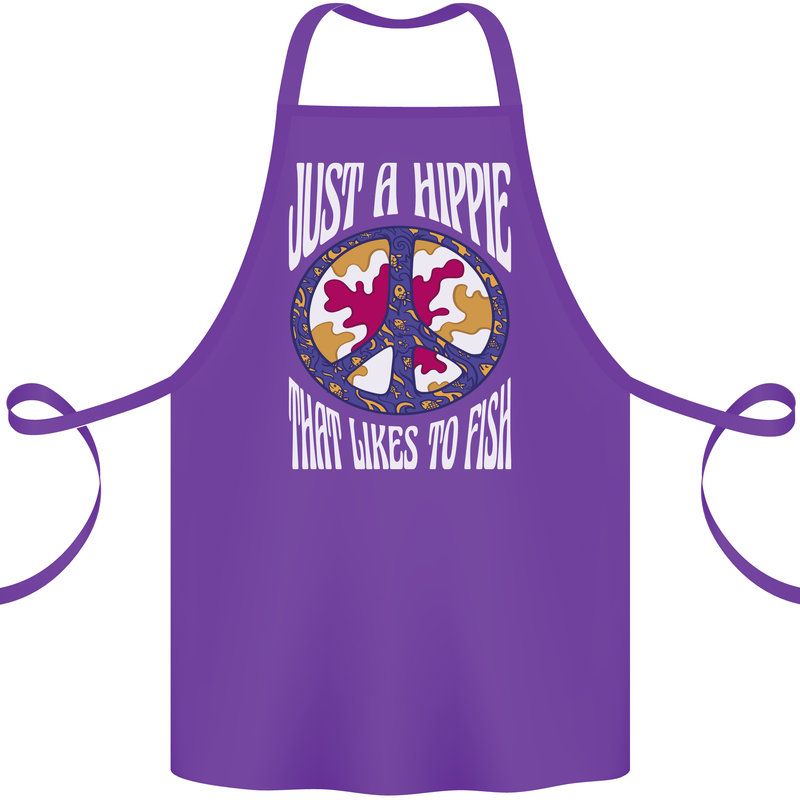 Just a Hippy That Likes to Fish Fishing Fisherman Cotton Apron 100% Organic Purple