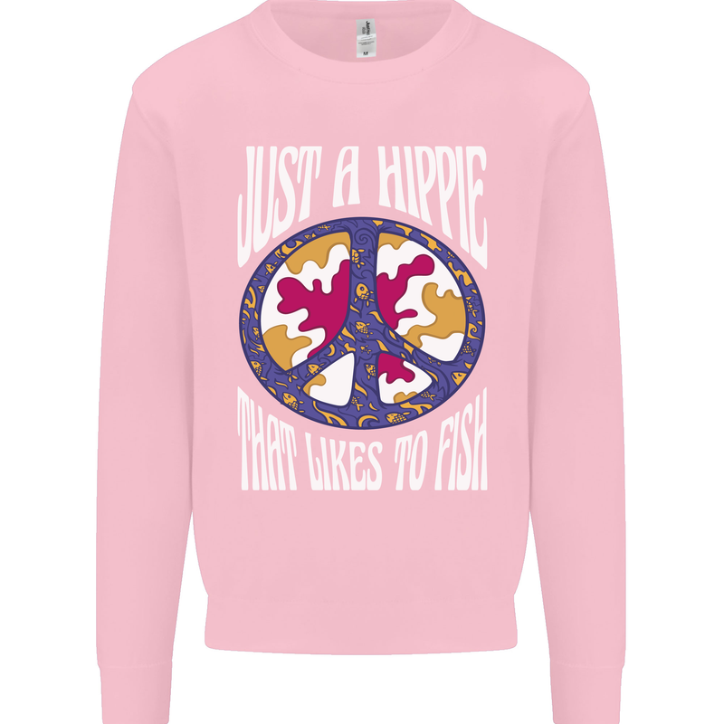 Just a Hippy That Likes to Fish Fishing Fisherman Kids Sweatshirt Jumper Light Pink