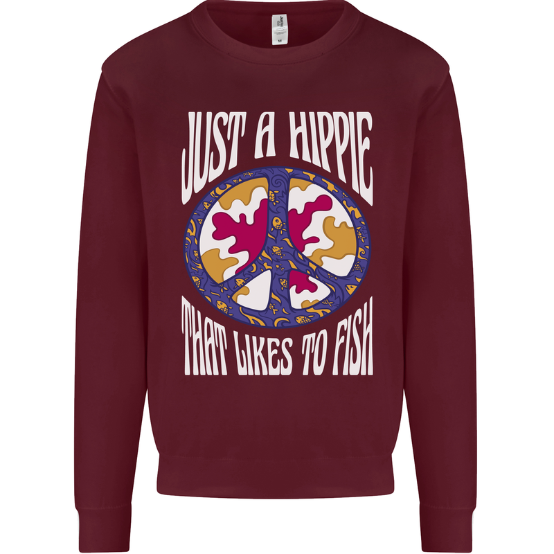 Just a Hippy That Likes to Fish Fishing Fisherman Kids Sweatshirt Jumper Maroon