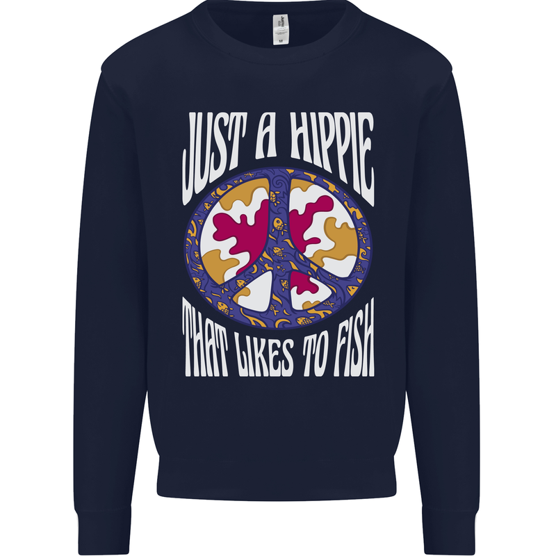 Just a Hippy That Likes to Fish Fishing Fisherman Kids Sweatshirt Jumper Navy Blue
