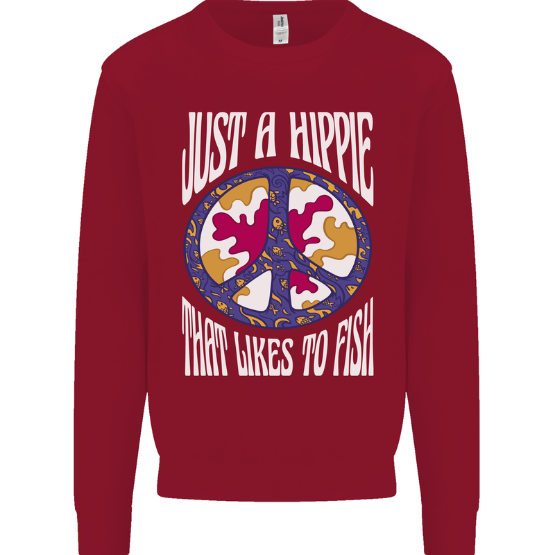Just a Hippy That Likes to Fish Fishing Fisherman Kids Sweatshirt Jumper Red