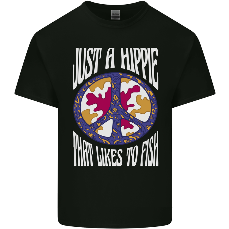 Just a Hippy That Likes to Fish Fishing Fisherman Kids T-Shirt Childrens Black