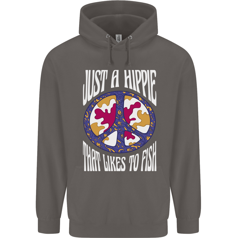 Just a Hippy That Likes to Fish Fishing Fisherman Mens 80% Cotton Hoodie Charcoal