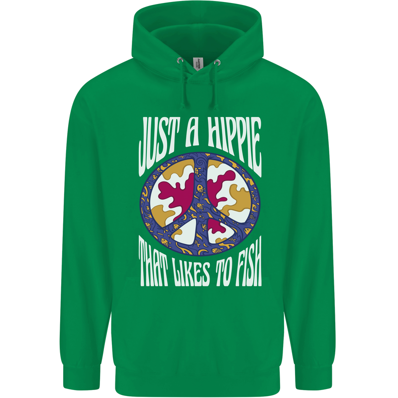 Just a Hippy That Likes to Fish Fishing Fisherman Mens 80% Cotton Hoodie Irish Green