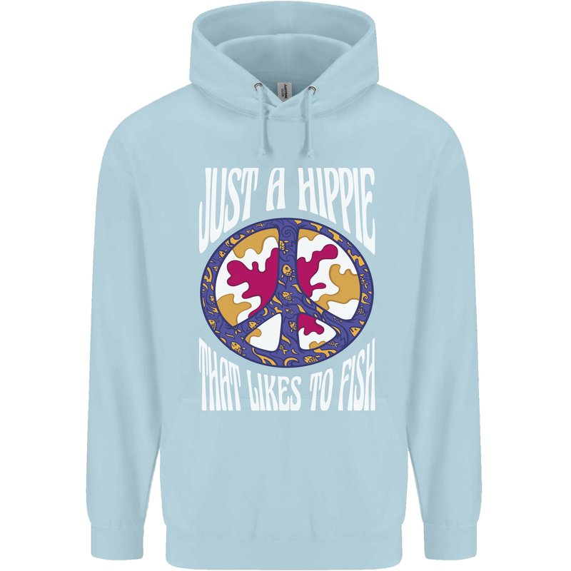 Just a Hippy That Likes to Fish Fishing Fisherman Mens 80% Cotton Hoodie Light Blue