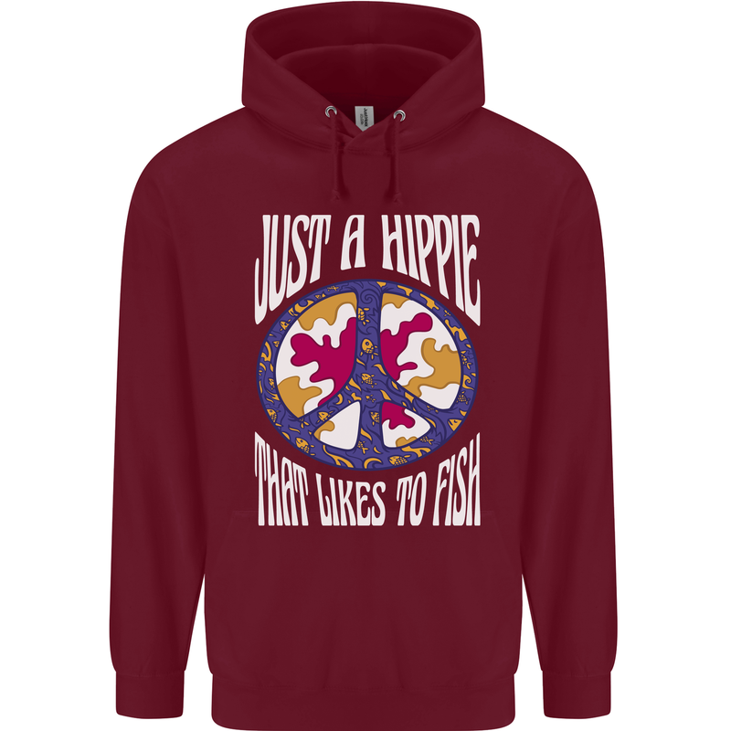 Just a Hippy That Likes to Fish Fishing Fisherman Mens 80% Cotton Hoodie Maroon