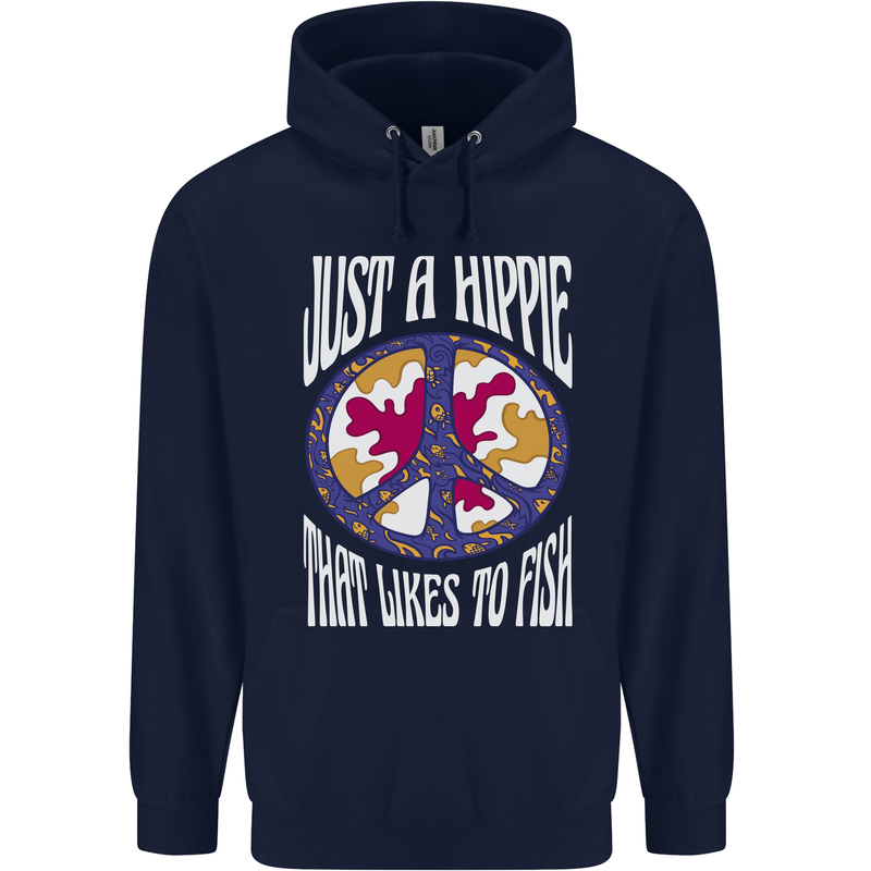 Just a Hippy That Likes to Fish Fishing Fisherman Mens 80% Cotton Hoodie Navy Blue