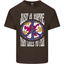 Just a Hippy That Likes to Fish Fishing Fisherman Mens Cotton T-Shirt Tee Top Dark Chocolate