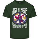 Just a Hippy That Likes to Fish Fishing Fisherman Mens Cotton T-Shirt Tee Top Forest Green