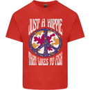 Just a Hippy That Likes to Fish Fishing Fisherman Mens Cotton T-Shirt Tee Top Red