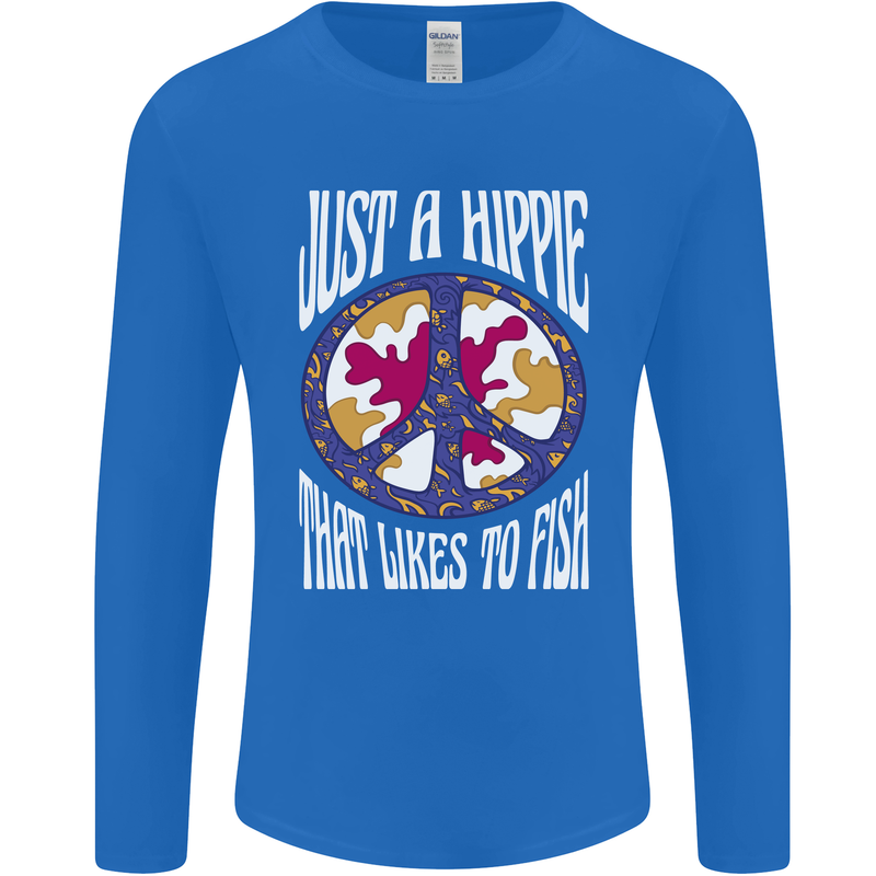 Just a Hippy That Likes to Fish Fishing Fisherman Mens Long Sleeve T-Shirt Royal Blue