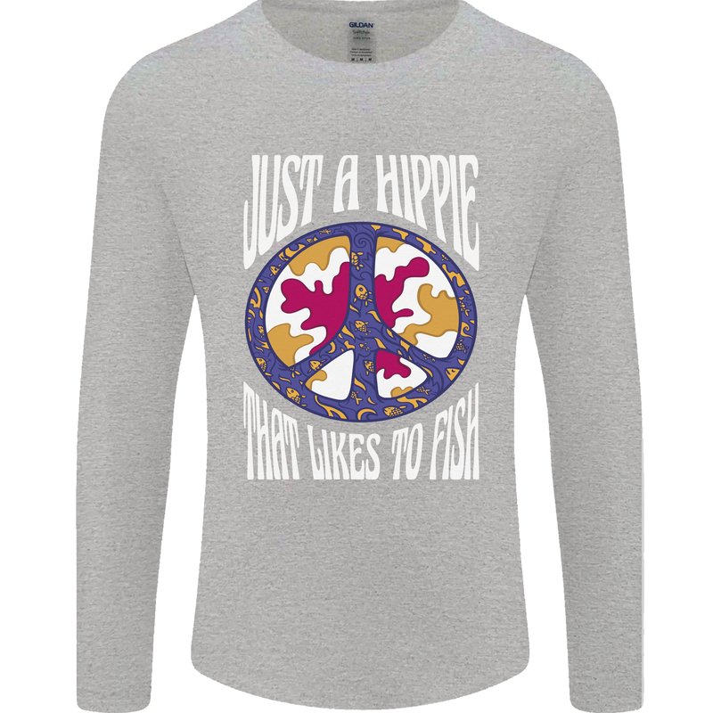 Just a Hippy That Likes to Fish Fishing Fisherman Mens Long Sleeve T-Shirt Sports Grey