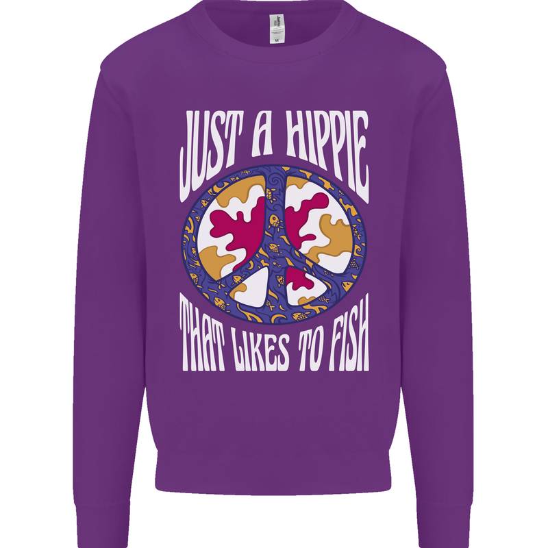 Just a Hippy That Likes to Fish Fishing Fisherman Mens Sweatshirt Jumper Purple