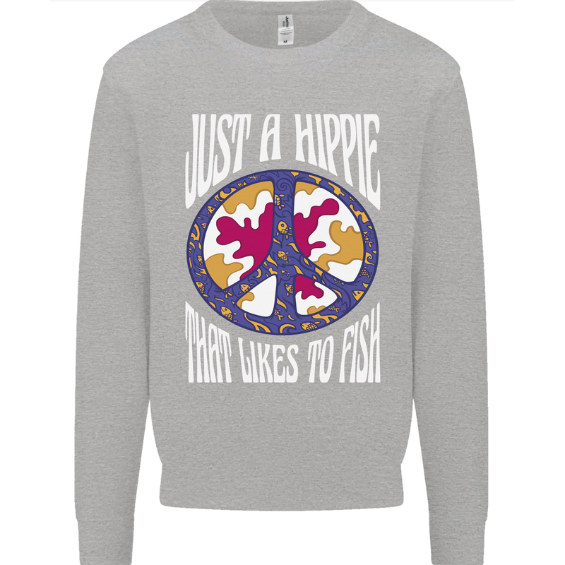 Just a Hippy That Likes to Fish Fishing Fisherman Mens Sweatshirt Jumper Sports Grey