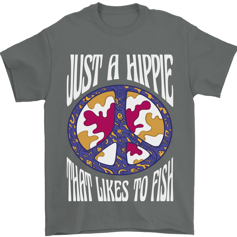 Just a Hippy That Likes to Fish Fishing Fisherman Mens T-Shirt 100% Cotton Charcoal