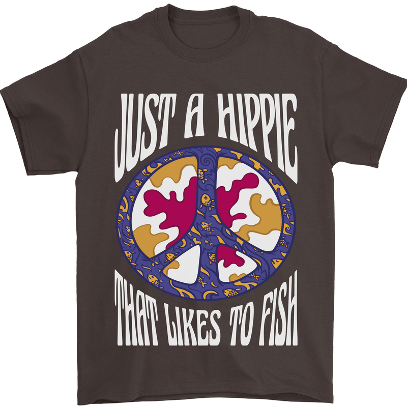 Just a Hippy That Likes to Fish Fishing Fisherman Mens T-Shirt 100% Cotton Dark Chocolate