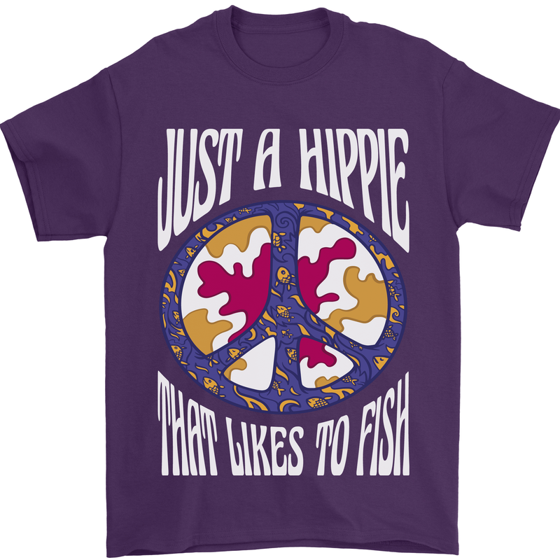 Just a Hippy That Likes to Fish Fishing Fisherman Mens T-Shirt 100% Cotton Purple