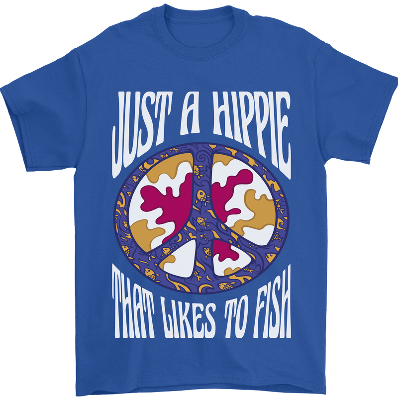 Just a Hippy That Likes to Fish Fishing Fisherman Mens T-Shirt 100% Cotton Royal Blue