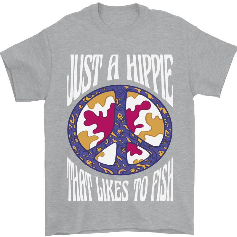 Just a Hippy That Likes to Fish Fishing Fisherman Mens T-Shirt 100% Cotton Sports Grey
