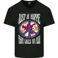 Just a Hippy That Likes to Fish Fishing Fisherman Mens V-Neck Cotton T-Shirt Black