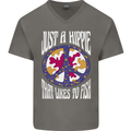 Just a Hippy That Likes to Fish Fishing Fisherman Mens V-Neck Cotton T-Shirt Charcoal