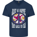 Just a Hippy That Likes to Fish Fishing Fisherman Mens V-Neck Cotton T-Shirt Navy Blue