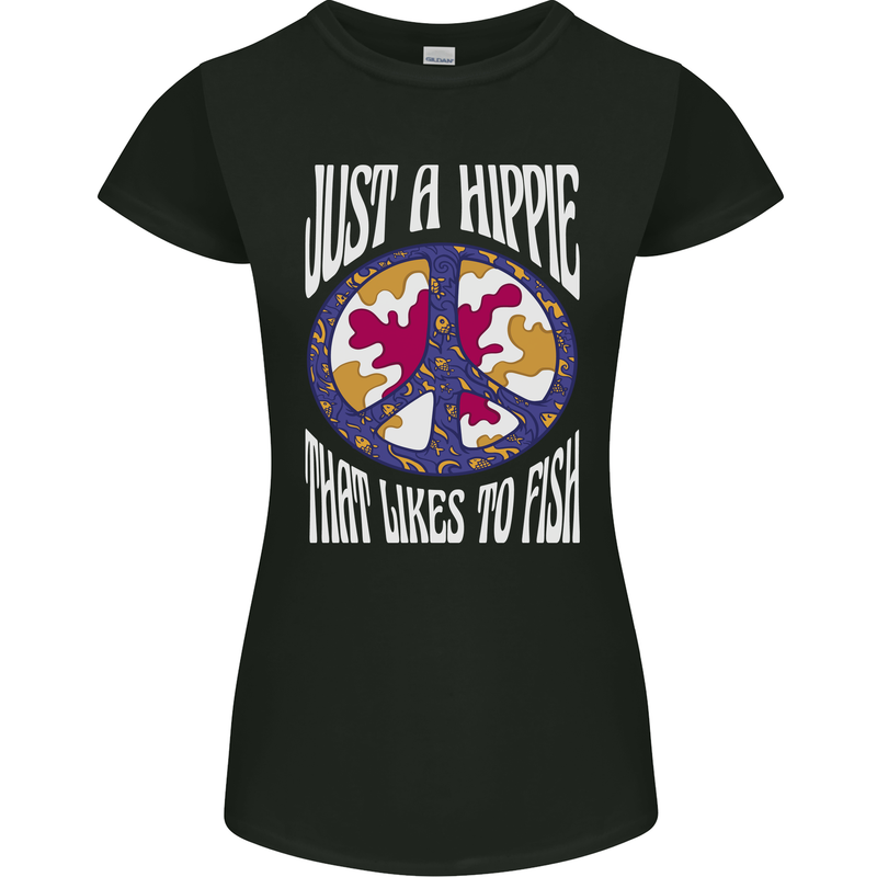 Just a Hippy That Likes to Fish Fishing Fisherman Womens Petite Cut T-Shirt Black